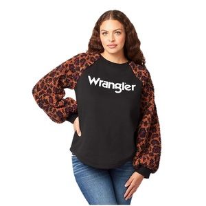 Wrangler Black and Orange Sweatshirt with Patterned Sleeves